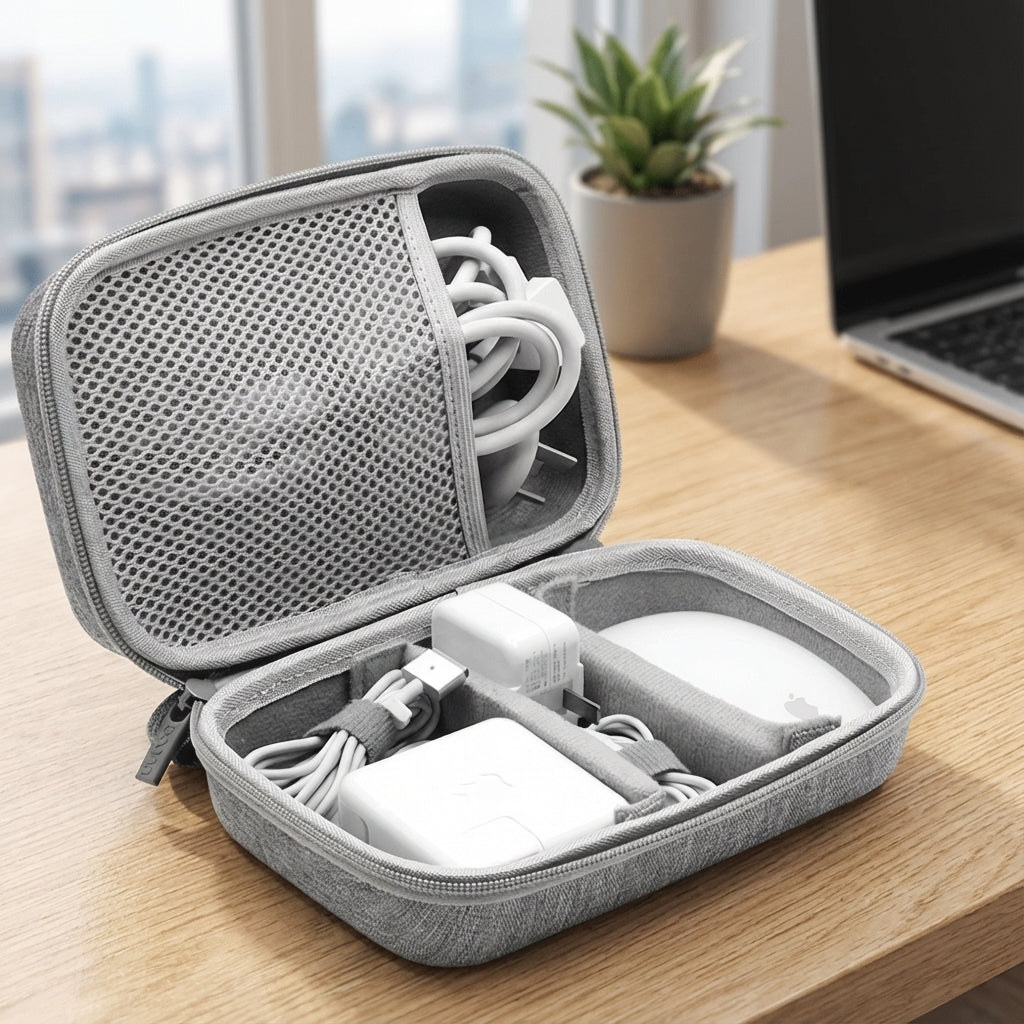 Compacte Travellox reisorganizer voor kabels, opladers en elektronische accessoires, ideaal voor onderweg.