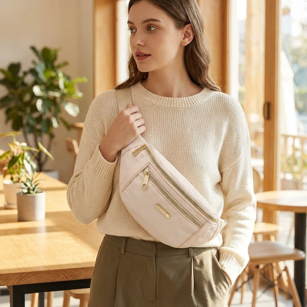 Compacte unisex lichtgewicht nylon heuptas LightPouch, ideaal voor reizen en outdoor avonturen, veilig en comfortabel.