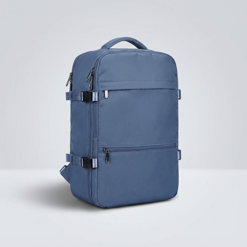 SkyGuardBag reisrugzak met veilige laptopvakken en slimme organisatie voor compacte handbagage. Waterbestendig.