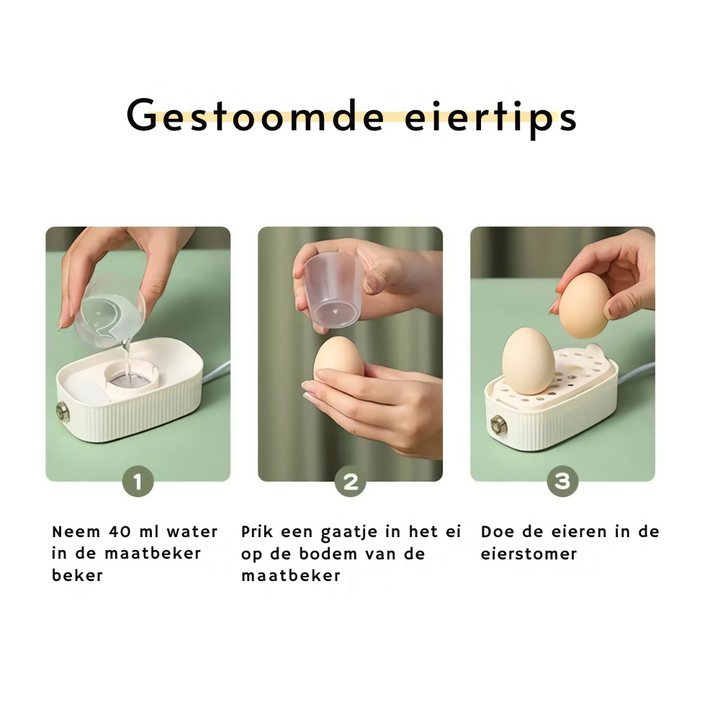Compacte eierkoker met vintage design; een praktische keukenhulp voor perfect gekookte eieren.