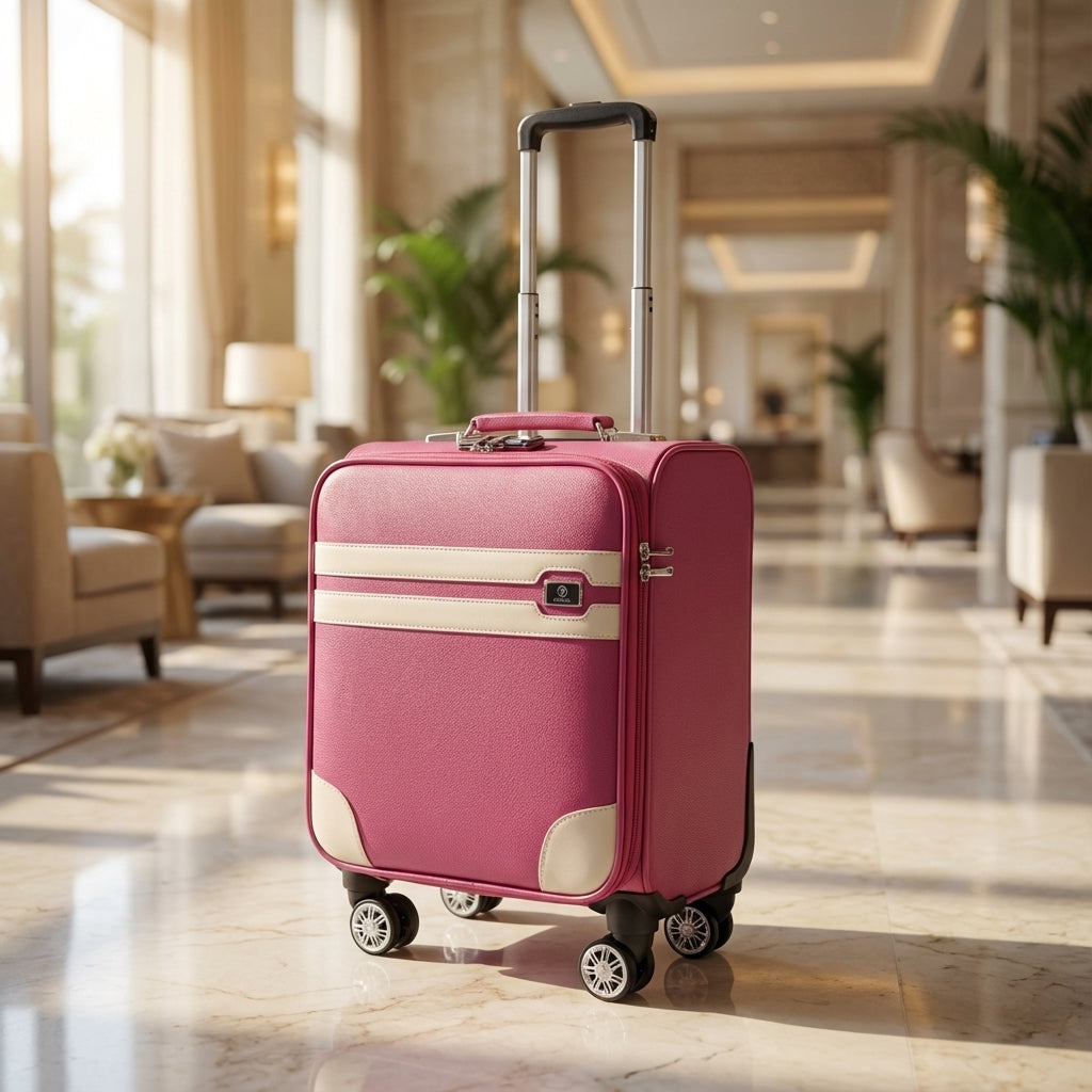 Compacte zwarte handbagage koffer met spinner wielen, ideaal als lichtgewicht reistrolley voor cabin bagage.