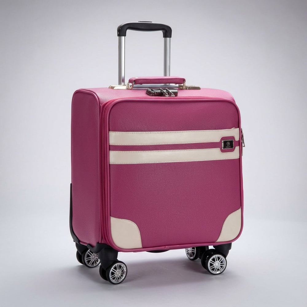 Stijlvolle bruine compacte reistrolley, perfect als handbagage koffer met soepele spinner wielen.