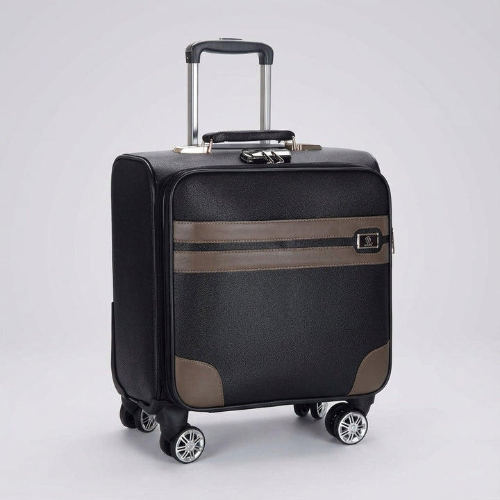 Ruime zwarte handbagage koffer met spinner wielen, de ideale compacte reistrolley voor zorgeloos reizen.