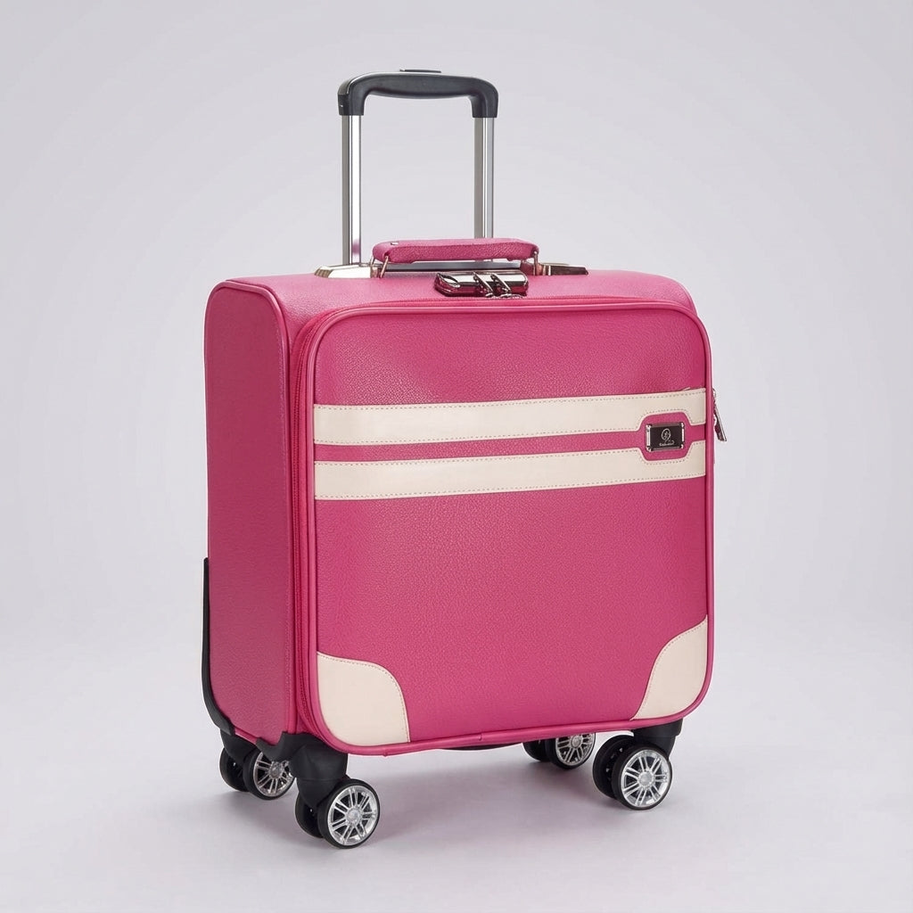 Bruine compacte handbagage koffer met spinner wielen en uitschuifbare handgreep; een slimme reistrolley.