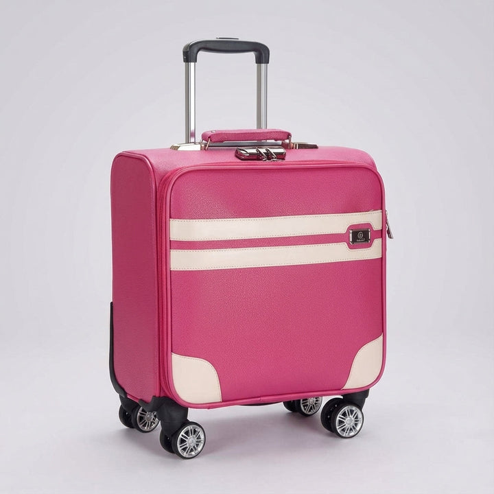 Bruine compacte handbagage koffer met spinner wielen en uitschuifbare handgreep; een slimme reistrolley.
