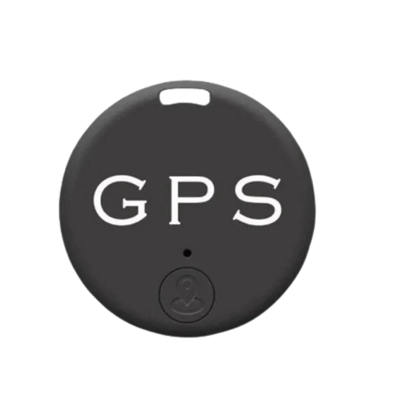 Close-up van de mini GPS tracker met sterke magneet, benadrukkend real-time tracking en lange batterijduur.