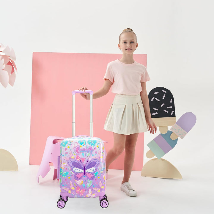 Binnenkant van de 16" harde kinderkoffer 'Game Day' met inpakriemen en compartimenten.