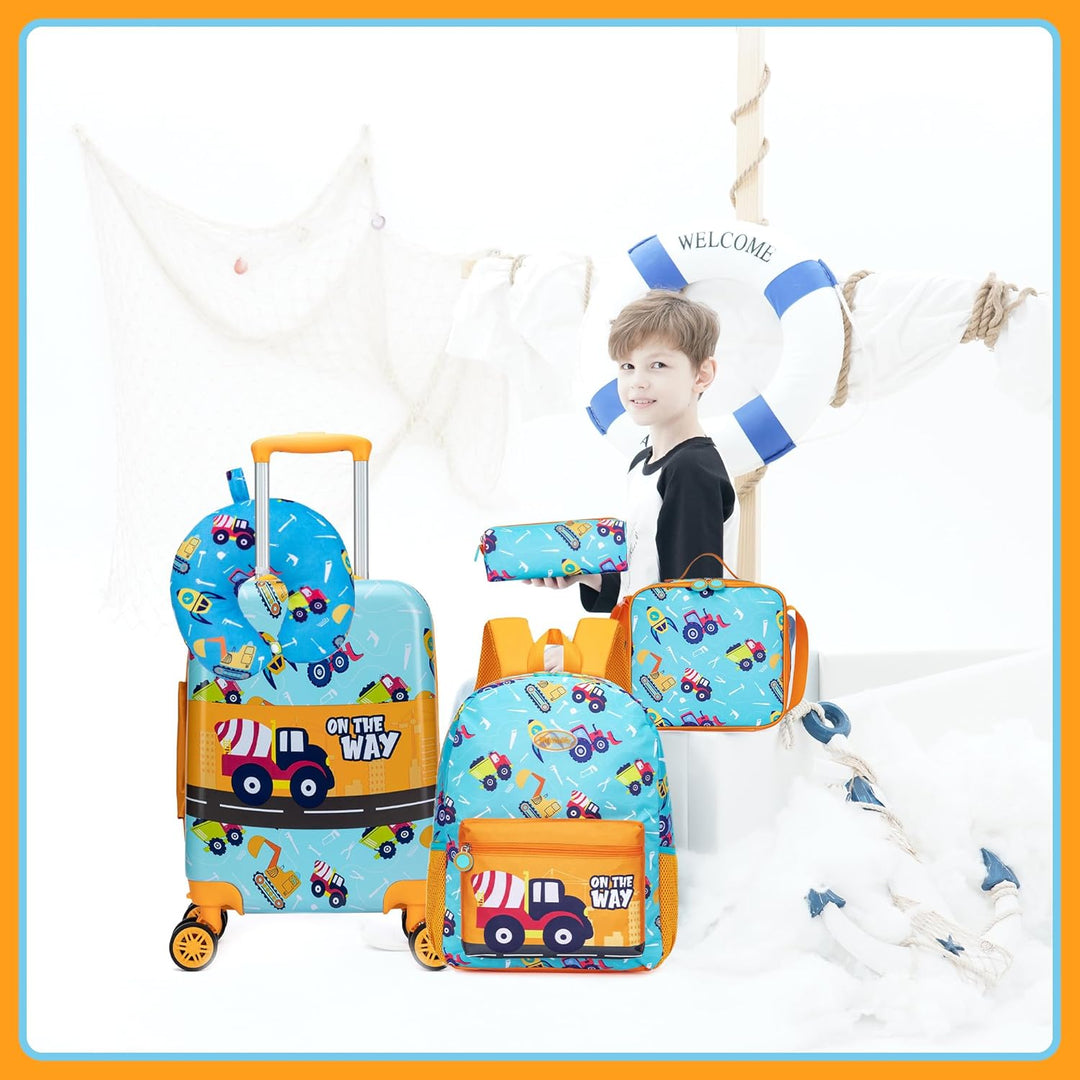 Kinderkoffer 16" met Game Day design, harde schaal en soepele 360° spinnerwielen voor cabinebagage.
