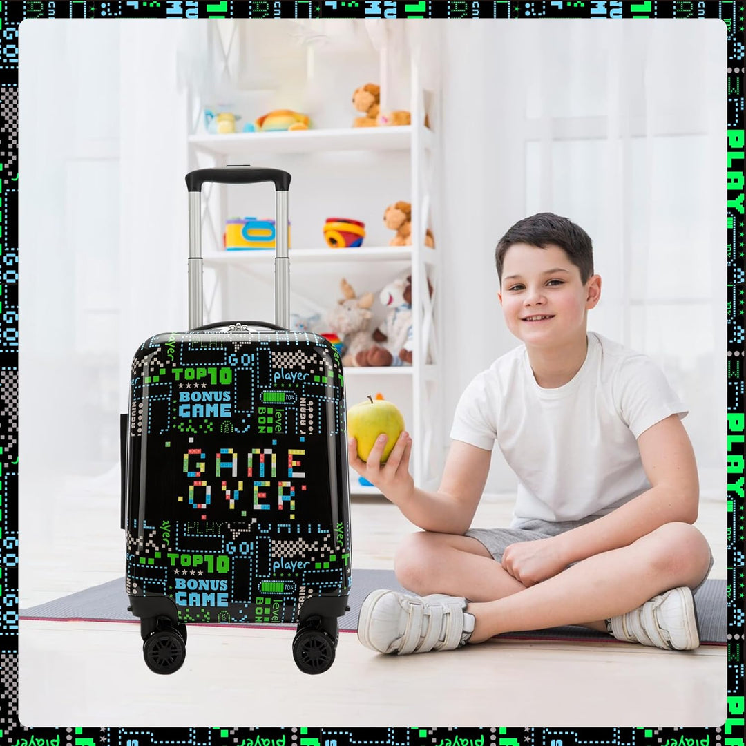 De Game Day kinderbagageset netjes in elkaar gestapeld, klaar voor opslag of transport.