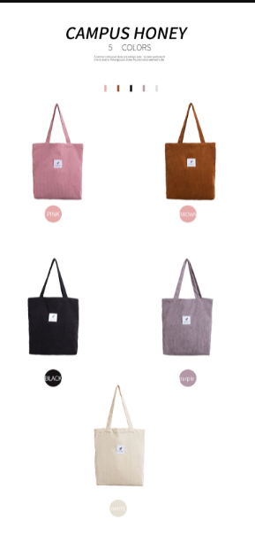 Zeer ruime casual tote tas van corduroy voor dames, perfect voor werk, school of vrije tijd.