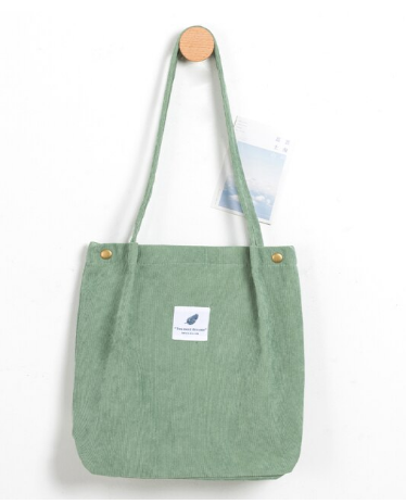 Dames casual totebag, vooraanzicht, gemaakt van zacht corduroy. Ruim en comfortabel.