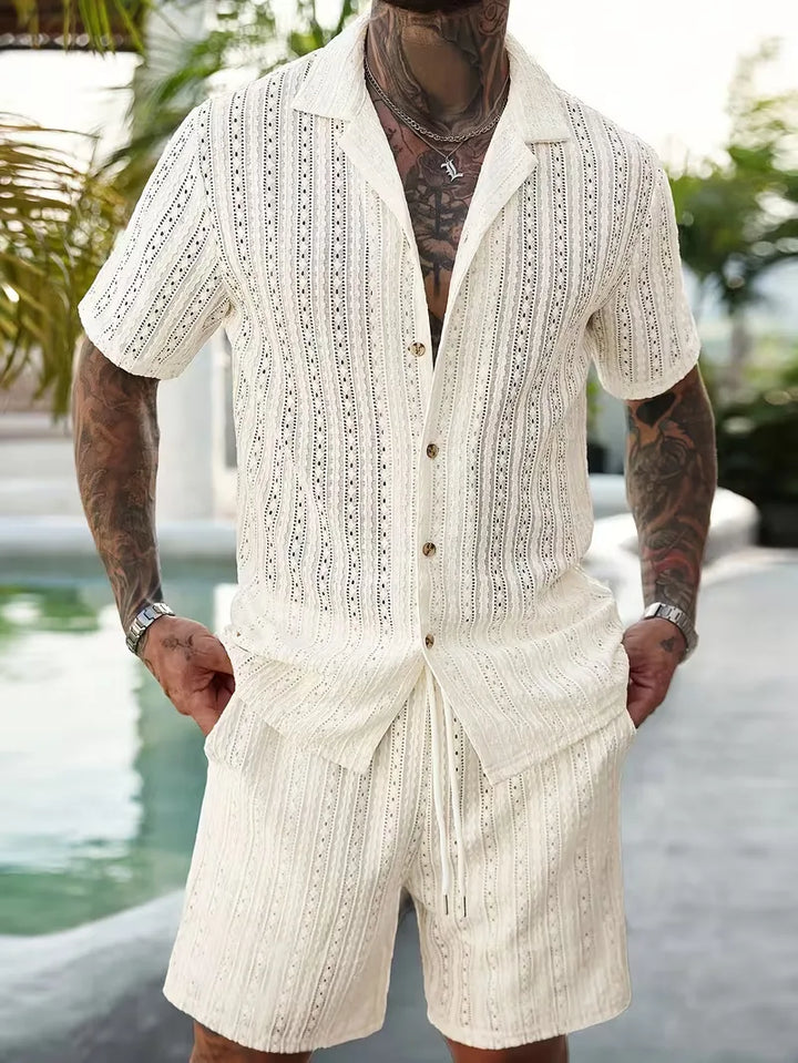 Heren zomerkledingset met korte mouwen en korte broek in relaxte pasvorm voor vakantie