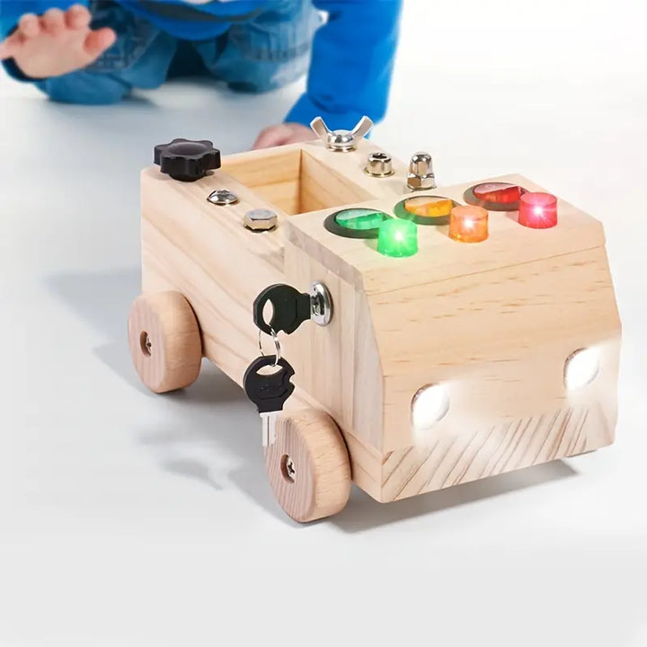 Montessori activiteitenbord met led verlichting en schakelaars voor fijne motoriek