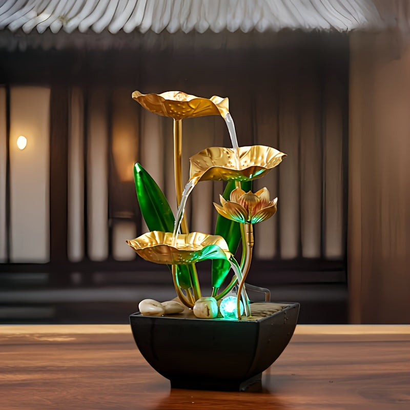 Detailopname van de gouden lotusbloemen en het stromende water