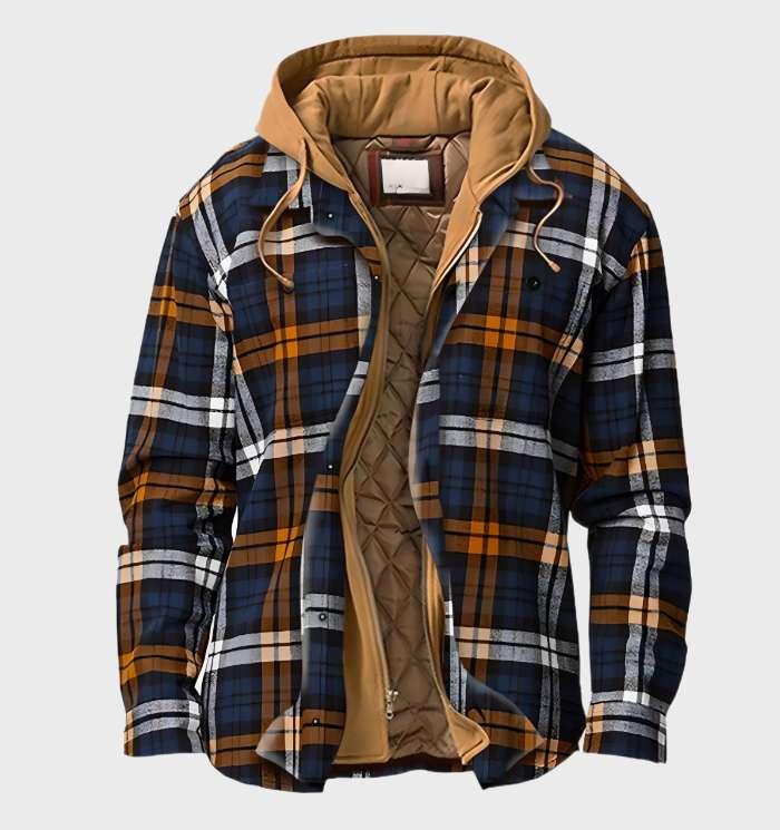 Heren geruit flanellen jack met capuchon in blauw