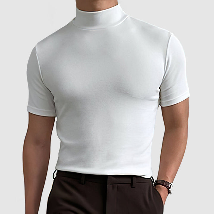 Stijlvol heren T-shirt met standkraag en stretchstof voor ultiem comfort en een moderne uitstraling.