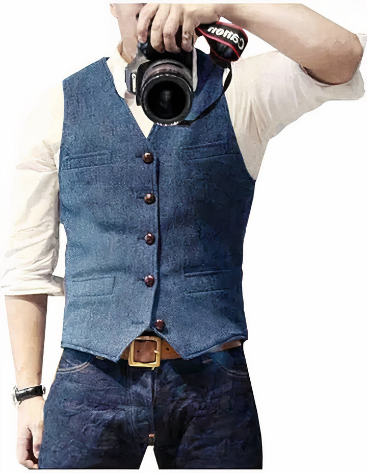 Heren gilet met knopen, stijlvol en klassiek. Perfect voor een elegante herenmode look.