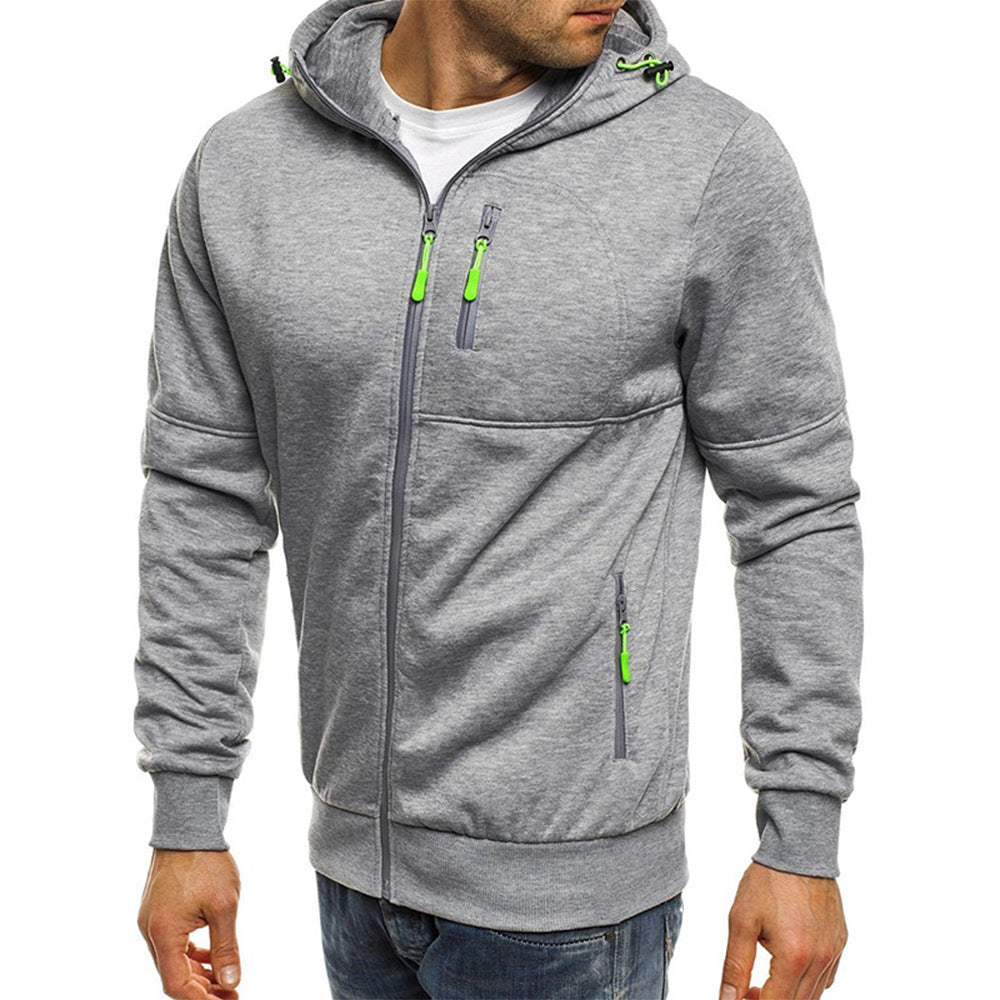 Lichtgrijze heren hoodie met rits en handige zakken