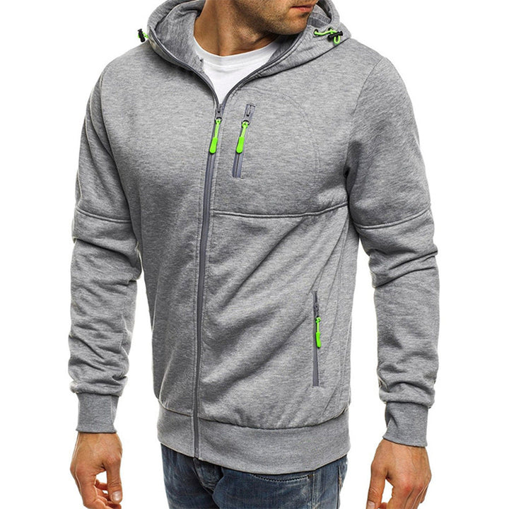 Lichtgrijze heren hoodie met rits en handige zakken