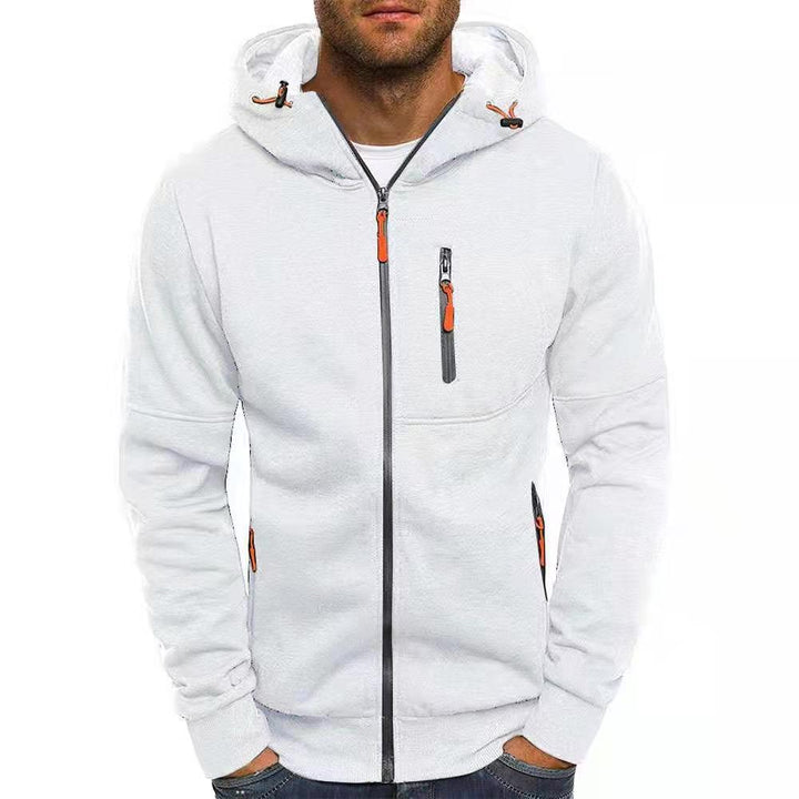 Witte heren zip-up hoodie met capuchon en gekleurde accenten