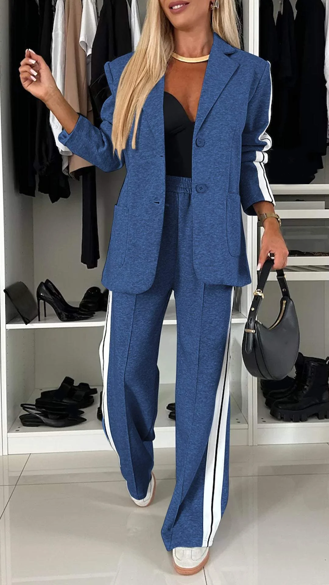Blazer en broek set voor dames, een comfortabel en stijlvol pak geschikt voor elke gelegenheid.