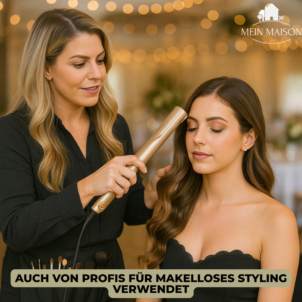 Vrouw stylet haar met 2-in-1 haarstyler, creëert snel en eenvoudig glad, glanzend steil haar.