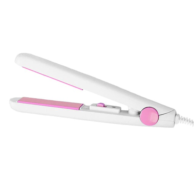 Dames haarstyling met deze compacte 2-in-1 styler: keramische mini krultang en stijltang voor thuis of op reis.