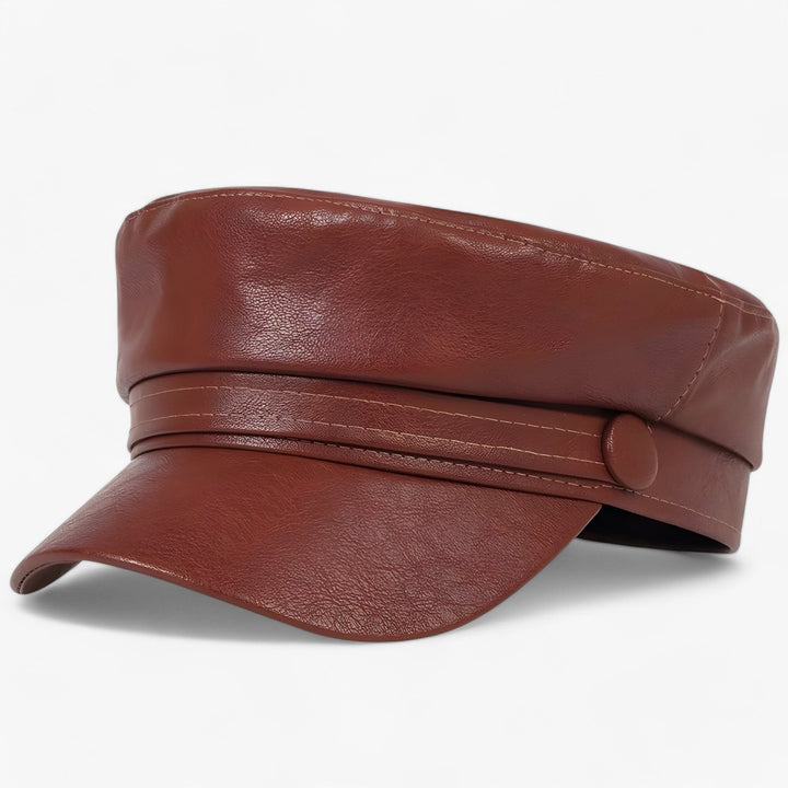 Dames achthoekige schippermuts van stijlvol PU-leer, perfect voor herfst en winter mode.