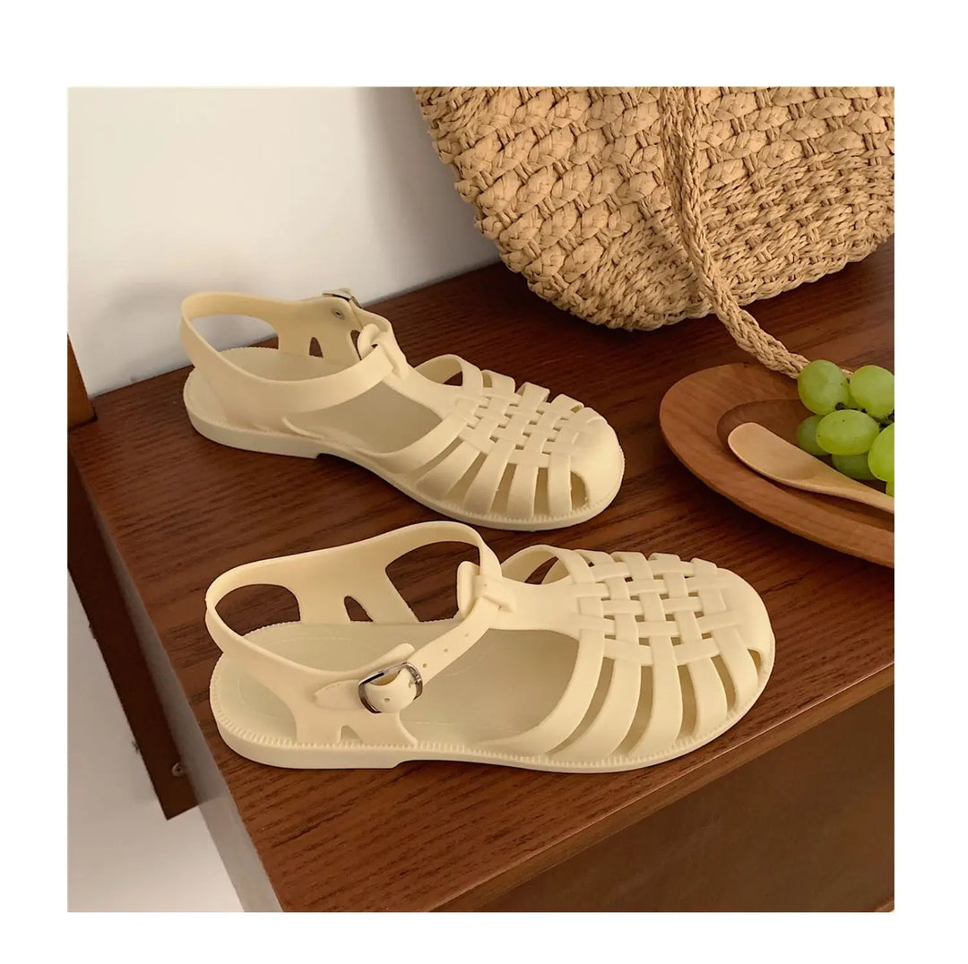 Zwarte, comfortabele plateau sandalen voor dames, trendy Koreaanse zomerstijl.