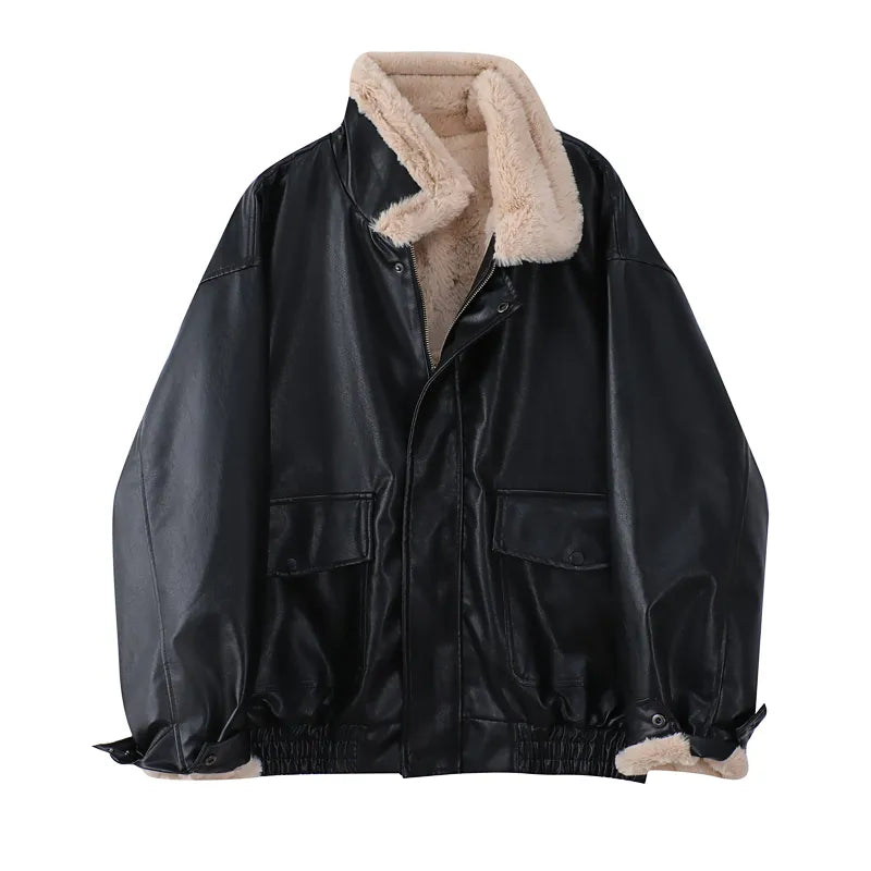 Dames Amanda leren winterjas vintage stijl met warme lamswol voering, perfect voor koude dagen.