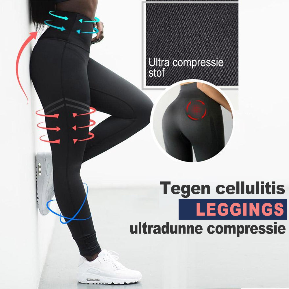 Comfortabele dames compressielegging met hoge taille voor yoga en sport, vermindert cellulitis, figuurcorrigerend.