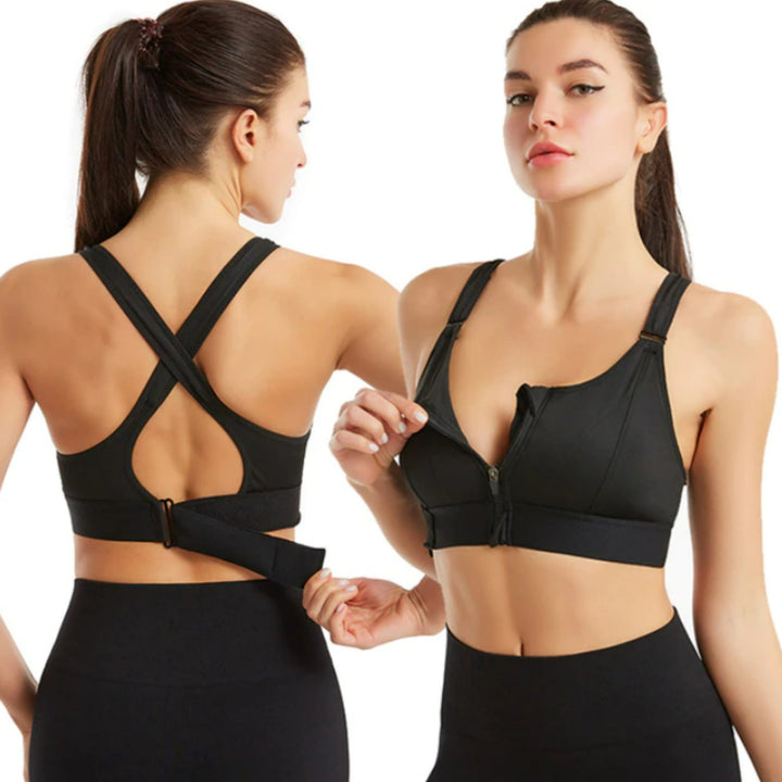 Dames anti-stuit sportbh, EefkesBra, biedt optimale ondersteuning en comfort voor workouts, hardlopen en yoga.
