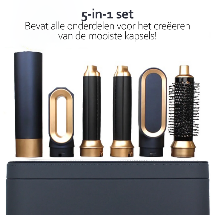 Complete 5-in-1 haarverzorgingsset voor dames: föhnen, krullen, steilen en stylen met één AuraStyle tool.
