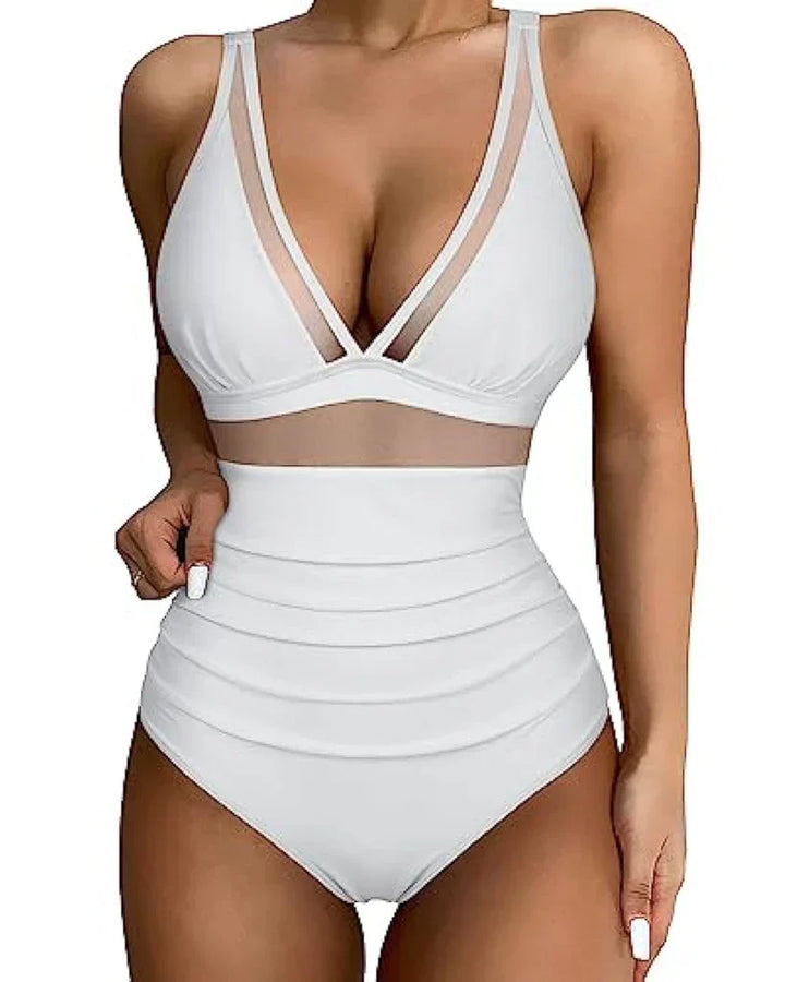 Rood dames badpak Leona met verstelbare bandjes. Stijlvolle strandmode met flatterende pasvorm voor de zomer.