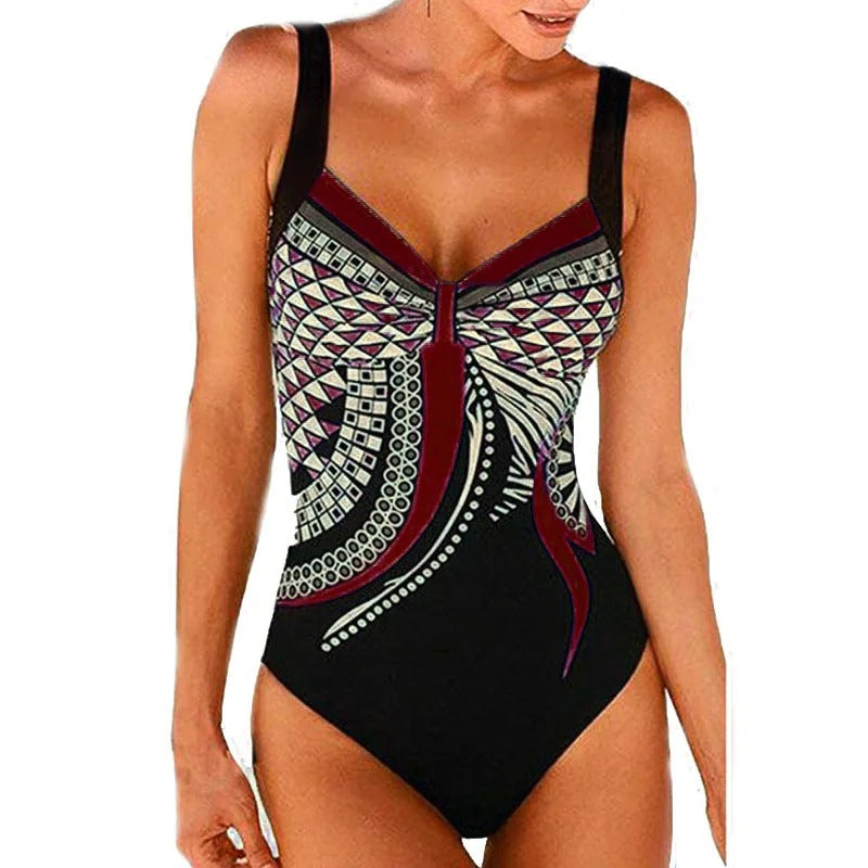 Dames bedrukt badpak met trendy print, perfect voor strand en zwembad. Flatterende pasvorm.