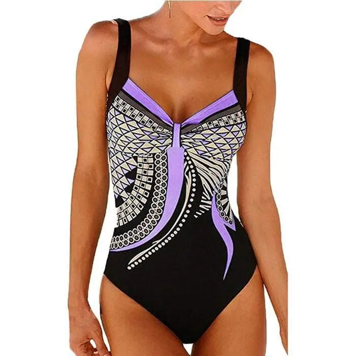 Modern dames badpak met flatterende pasvorm en modieuze print, perfecte strandmode.