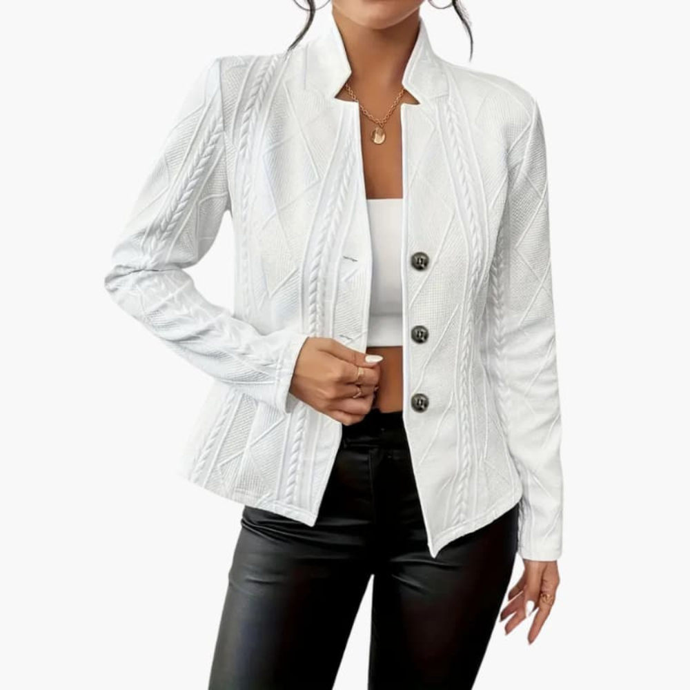 Elegante dames blazer met stijlvolle reverskraag en functionele knopensluiting, ideaal voor vrouwenmode.