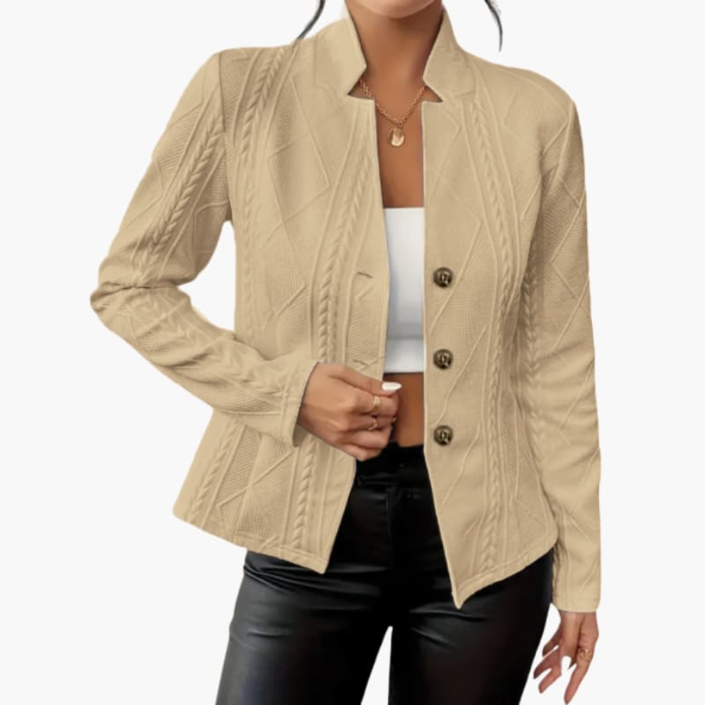 Zakelijke dames blazer met reverskraag, veelzijdig en chique, een must-have voor elke kantooroutfit.