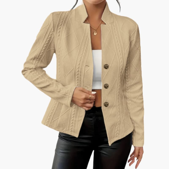 Zakelijke dames blazer met reverskraag, veelzijdig en chique, een must-have voor elke kantooroutfit.