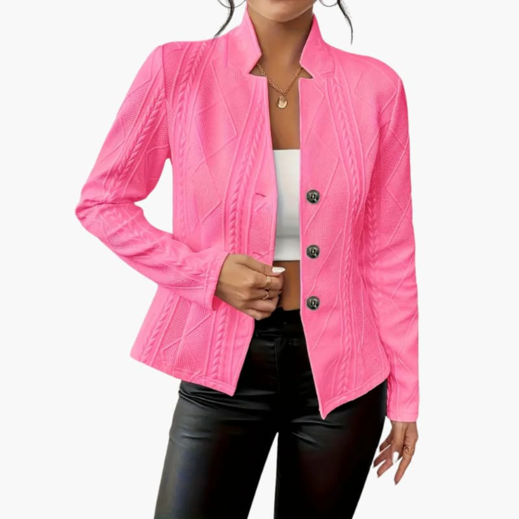 Trendy dames bovenkleding: een blazer met reverskraag en verfijnde knopen, voor een elegante look.