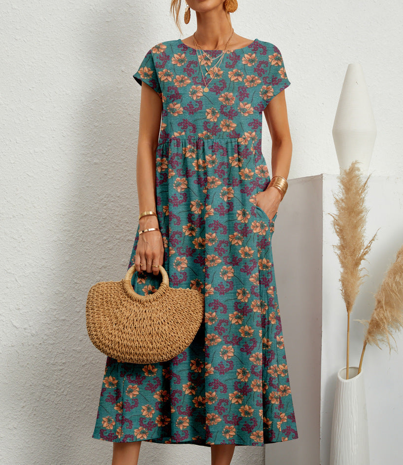 Casual bloemen lentejurk voor dames, comfortabel A-lijn model met praktische zakken, veelzijdig en stijlvol.