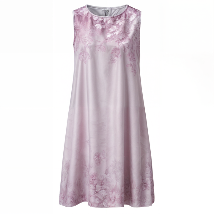 Zomerse strandjurk 'Eliana' voor dames, A-lijn model met vrolijke bloemenprint en korte mouwen.