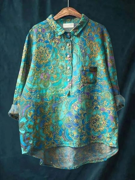 Fashion blouse dames: bloemenprint, lange mouwen, knoopsluiting. Creëert een elegante en trendy stijl.