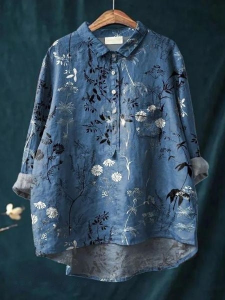 Elegante dames bloemenprint blouse met lange mouwen, knoopsluiting. Perfect voor elke gelegenheid.