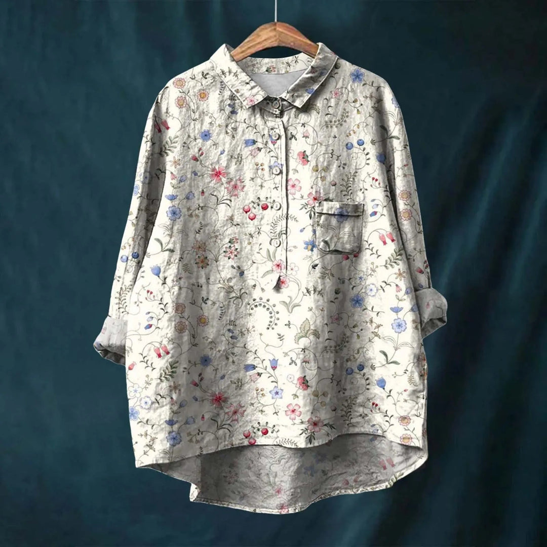 Trendy dames bloemen shirt met lange mouw, een stijlvolle keuze voor lente en zomer comfort.