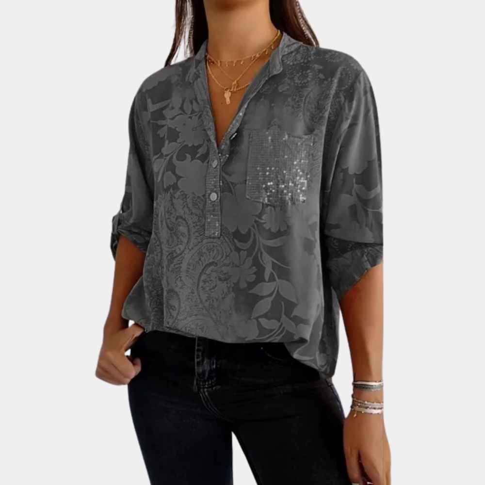 "Dames blouse met verstelbare mouwen, luchtige zomerstijl, ideaal voor casual en zakelijke outfits."