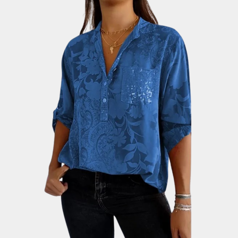 "Dames blouse met verstelbare mouwen, luchtige zomerstijl, ideaal voor casual en zakelijke outfits."