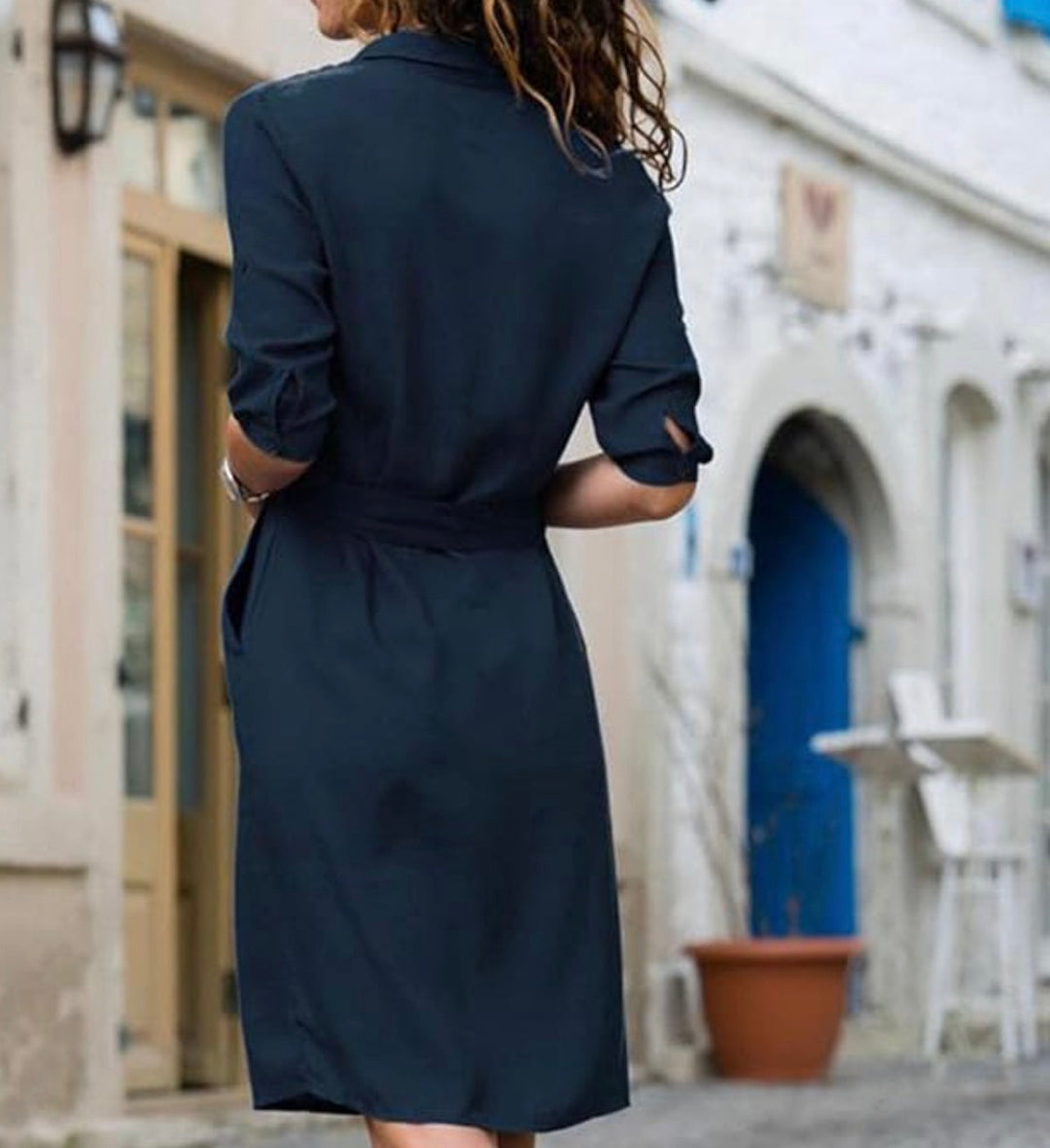 Dames midi blousejurk in regular fit met driekwart mouw en handige zakken