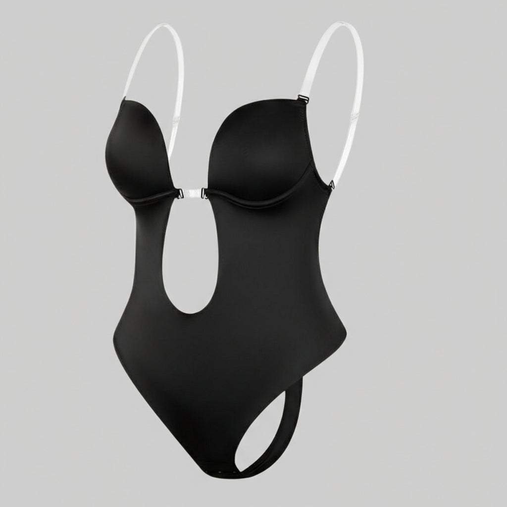 Comfortabele dames body shaper van spandex, met diepe V-hals en rugloos ontwerp voor een naadloze look.