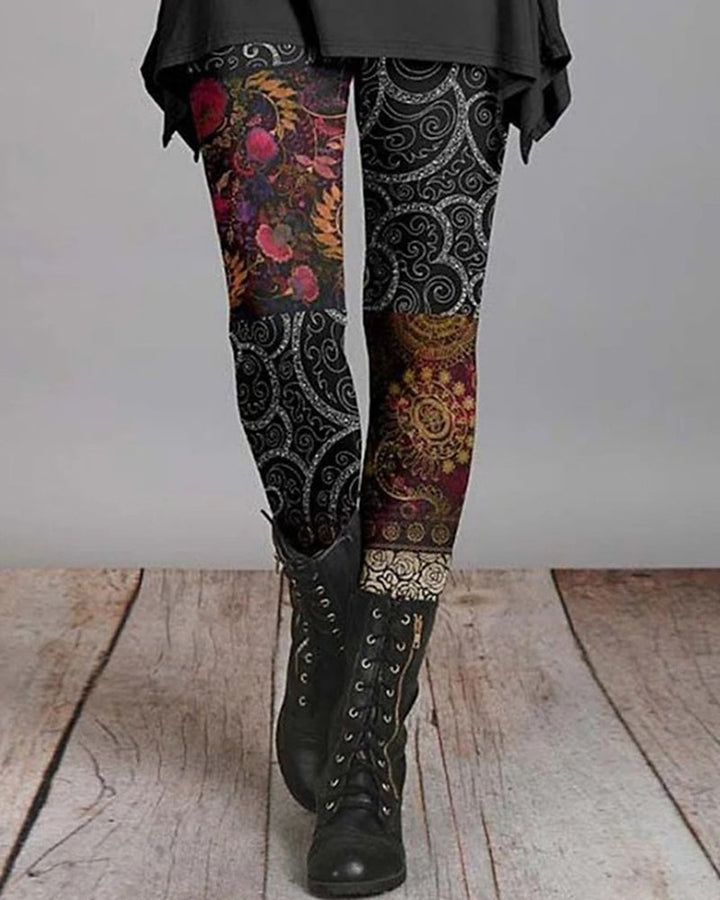 Trendy bohemian dames leggings met kleurrijke etnische prints, perfect voor festivals en een trendy casual outfit.